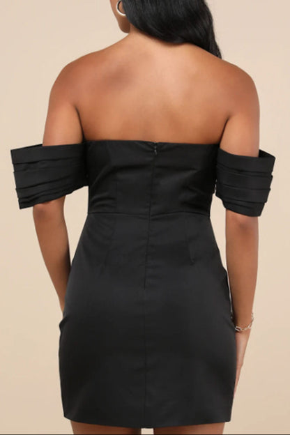 black off-the-shoulder mini dress