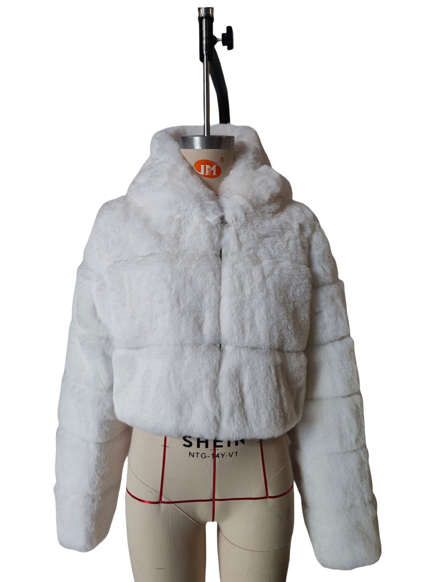 hooded imitation rabbit fur long sleeve spliced jacket