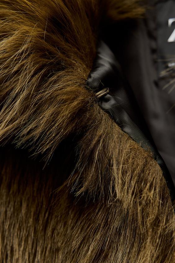 Artificial Wool Fur Cropped Jacket in brown