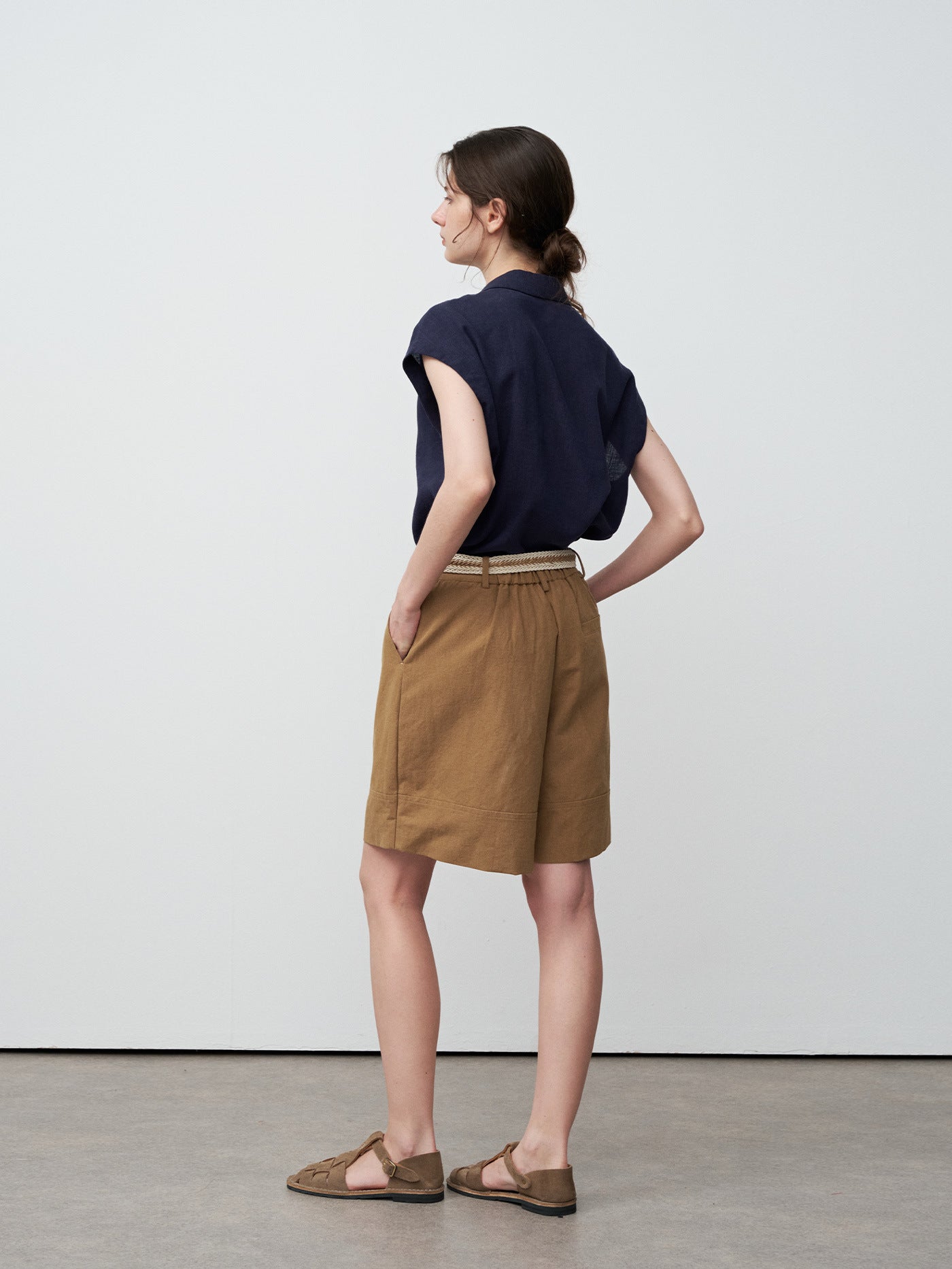 Tencel ramie bow tie sleeveless shirt