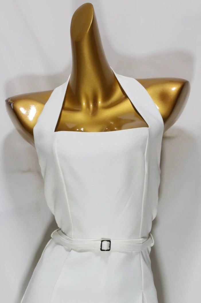 white halter neck mini dress