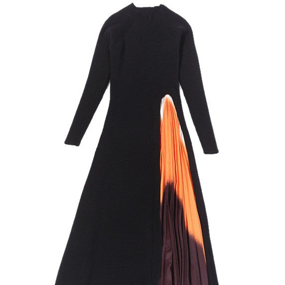 Knitted patchwork gradient pleated maxi dress
