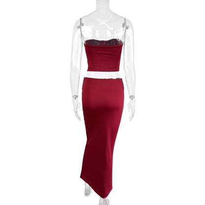 cecilia red strapless two-piece set