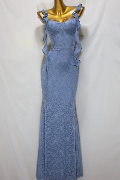 blue suspenders maxi dress