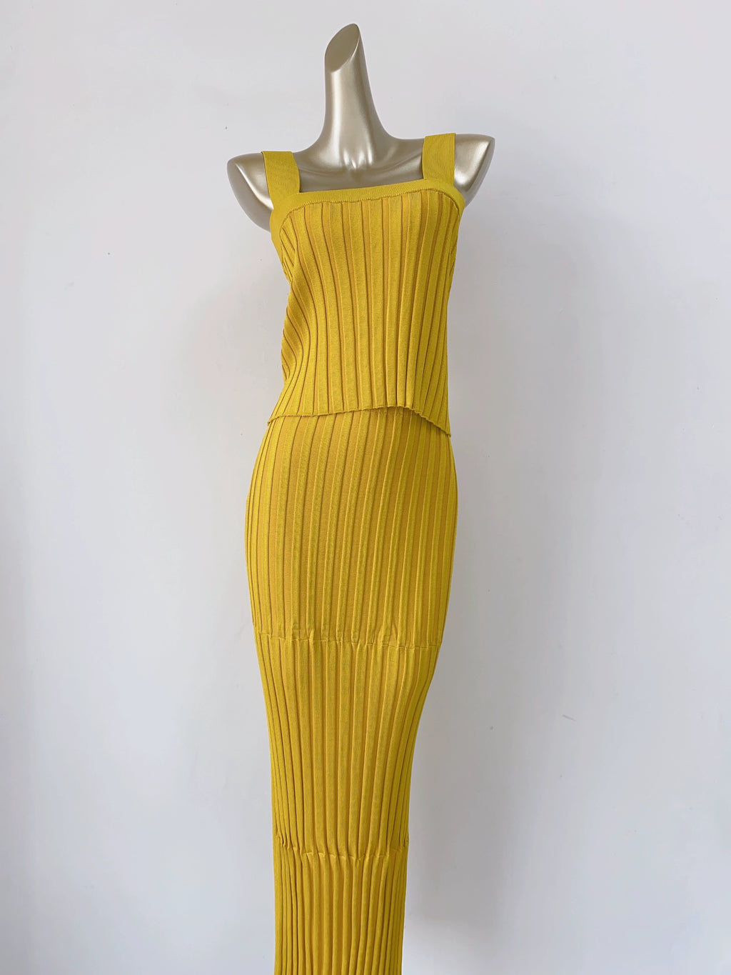 yellow Square Neck Vest Skirt Suit