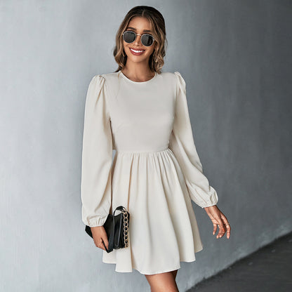 apricot A-line backless long-sleeved dress