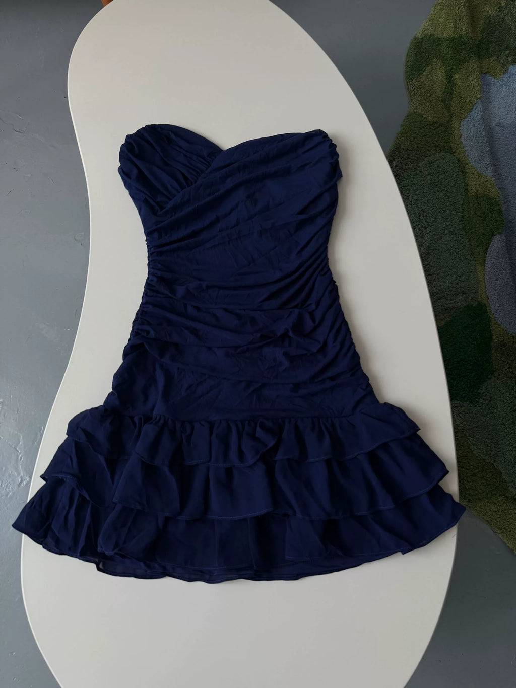 blue mesh bandeau mini dress