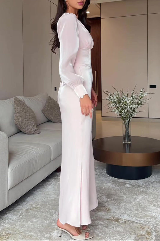 white long-sleeved maxi dress