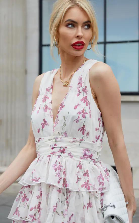 white chiffon print maxi dress