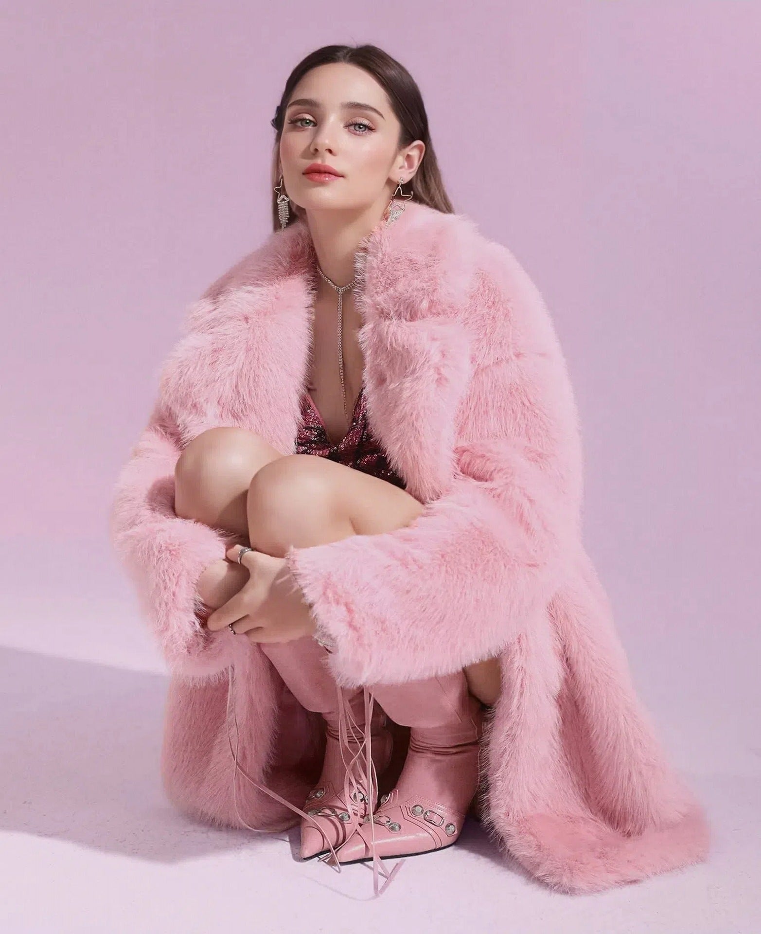 long-sleeved lapels imitation fur coat