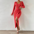 lena red Slit bodycon maxi dress