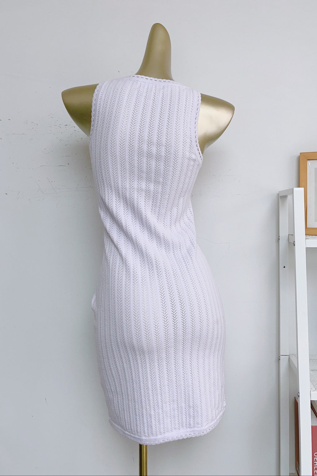 white rose knot vintage square neck knit dress