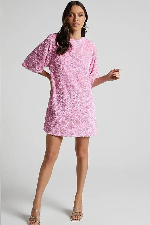 Round neck sequined mini dress