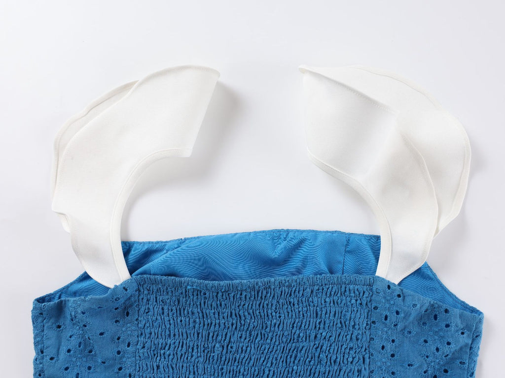 Ruffled camisole top and skirt set - white / Blue