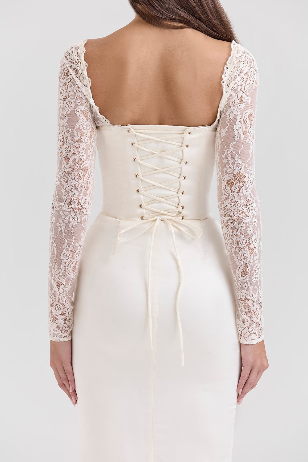 belle white Lace long-sleeved maxi dress