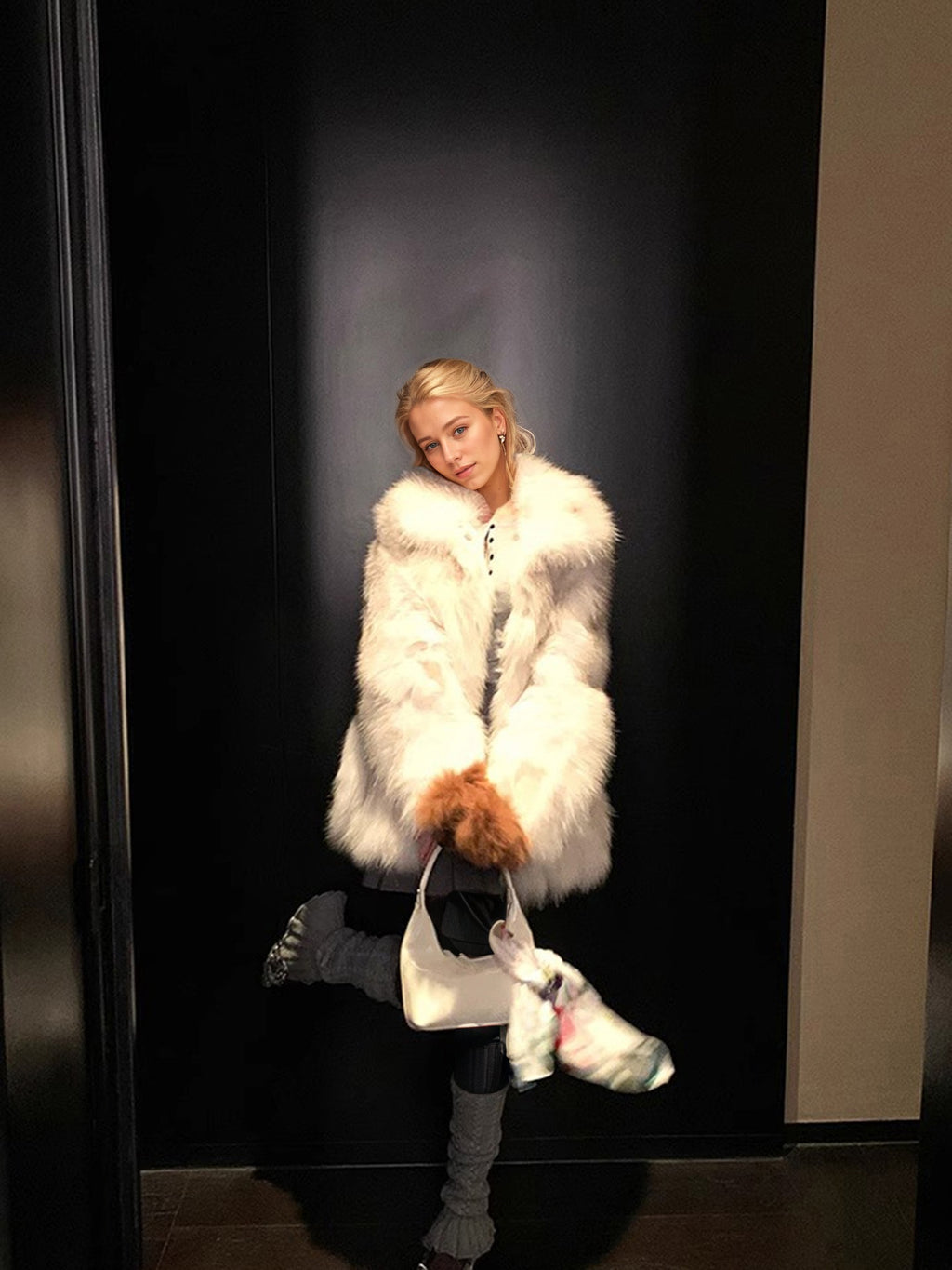 imitation fox fur thickened jacket