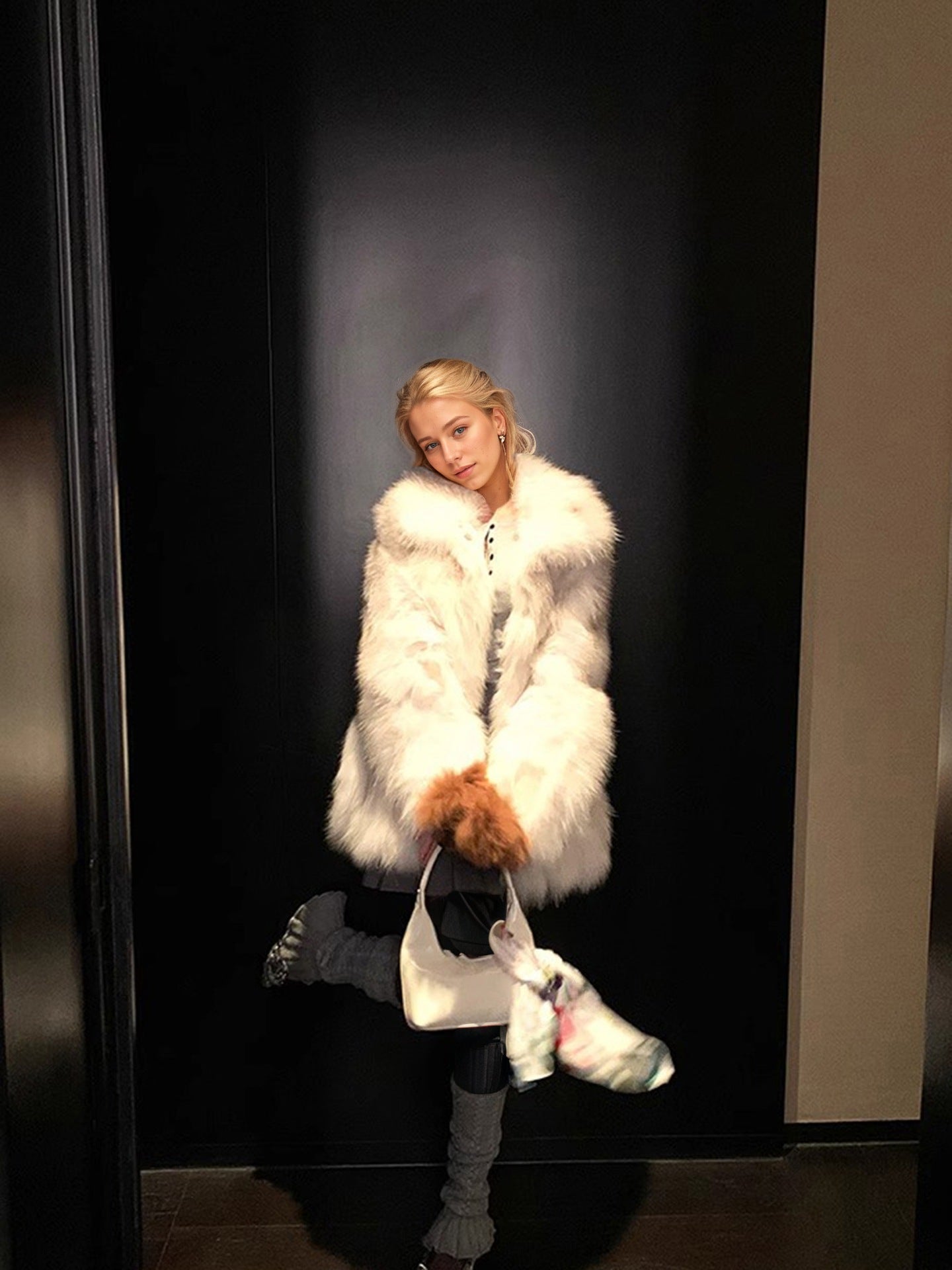 imitation fox fur thickened jacket