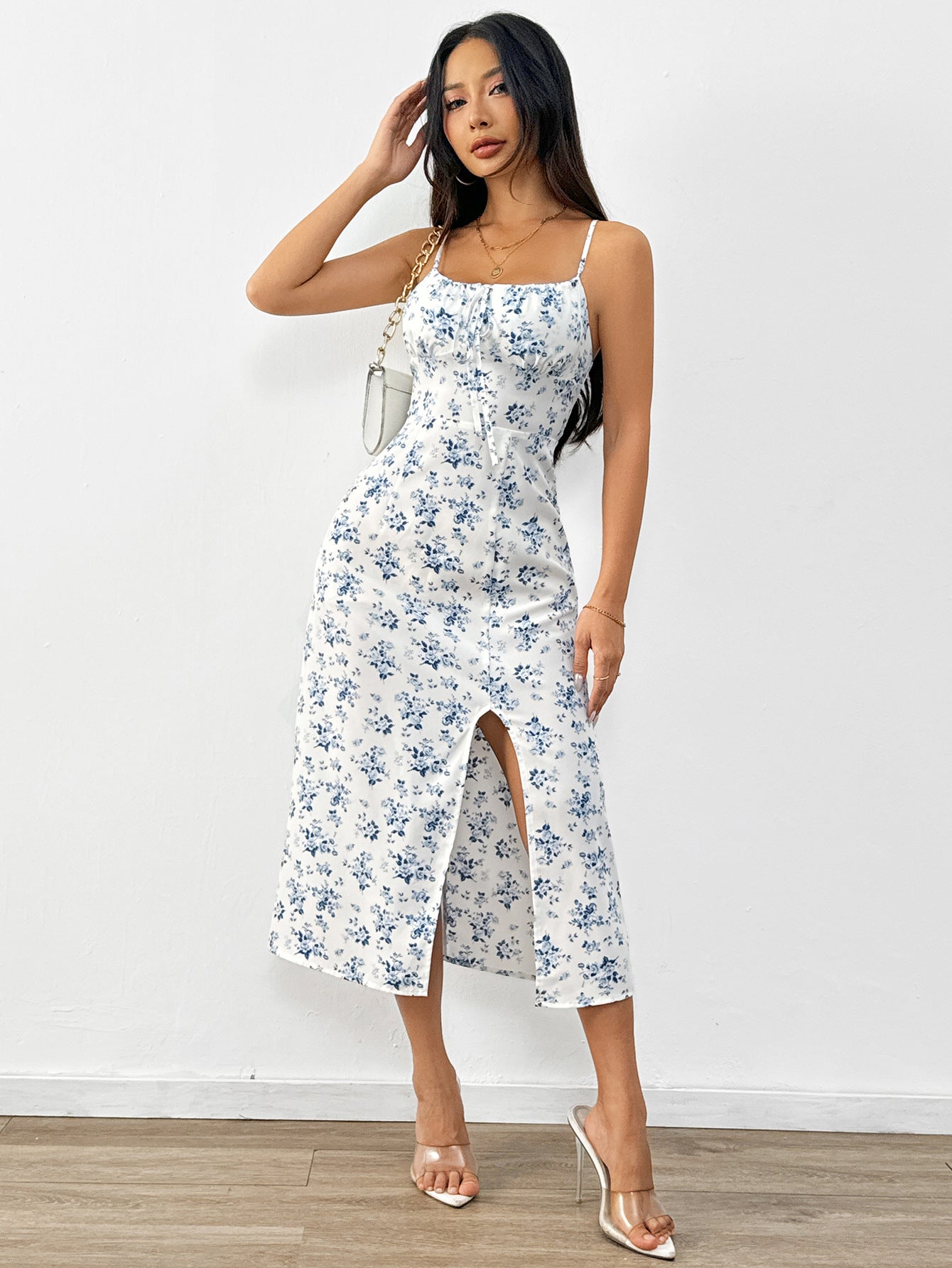 Floral print A-line midi dress