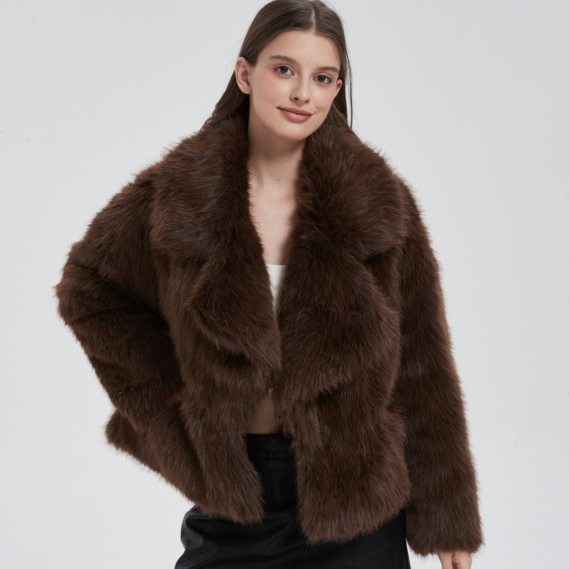 imitation fox fur short fur coat