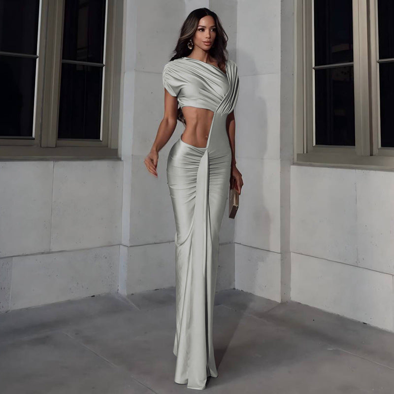 Irregular hollow high waist dress