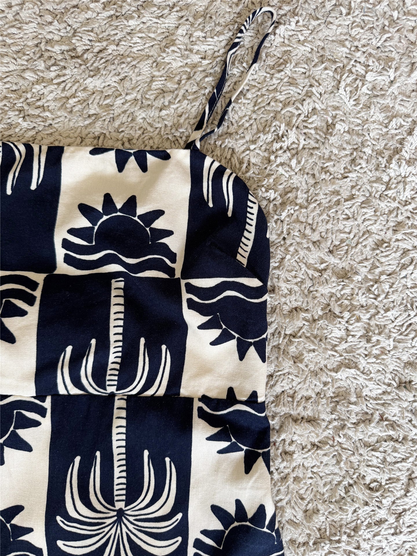 Checkered Palm Tree Print Spaghetti Strap Mini Dress