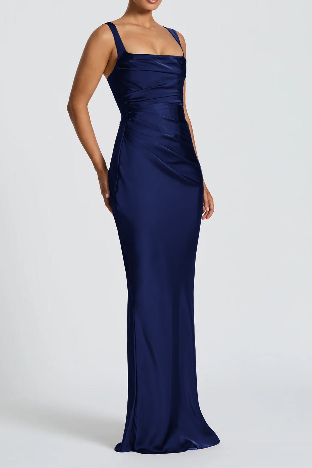 blue suspender hip maxi dress