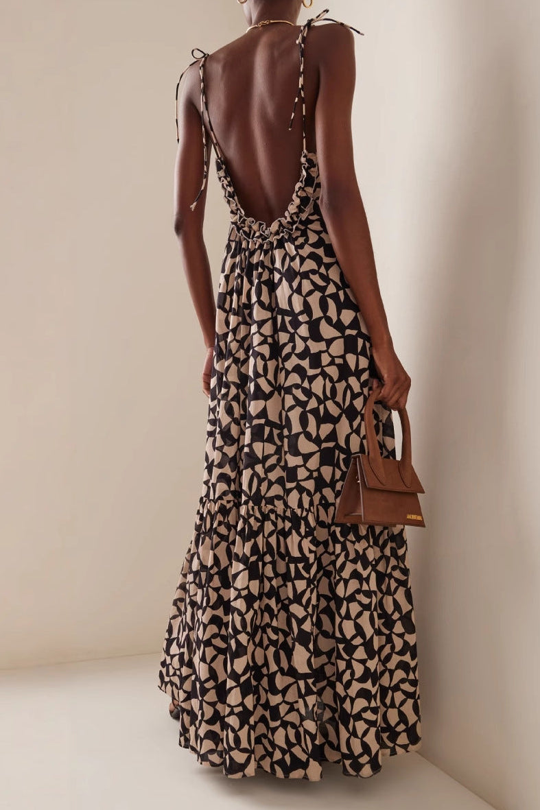 floral Printed backless slip maxi dress