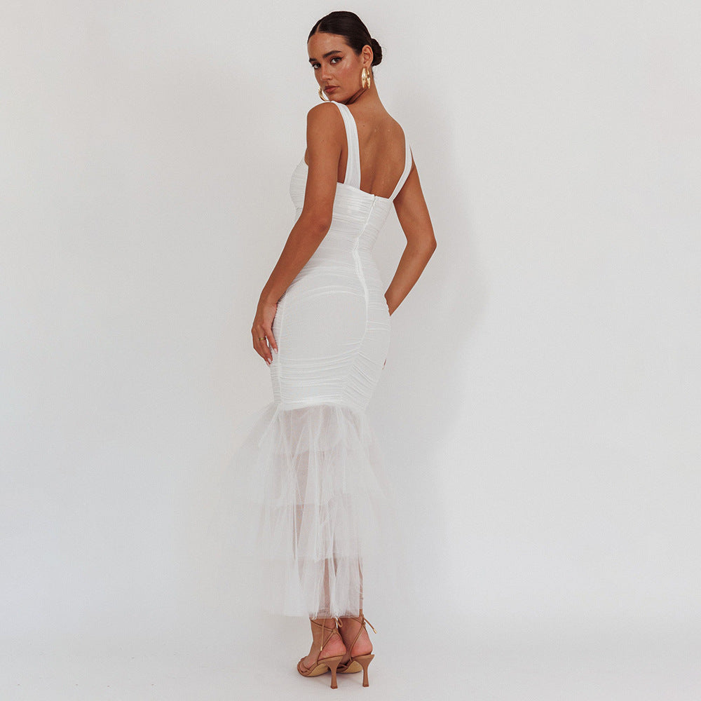 white spliced slip dress
