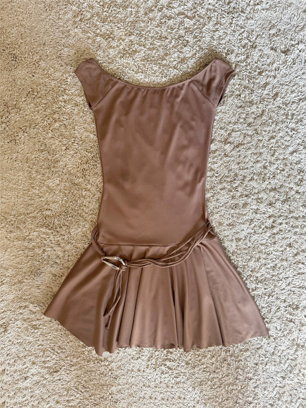 brown metal belt stretch vintage dress