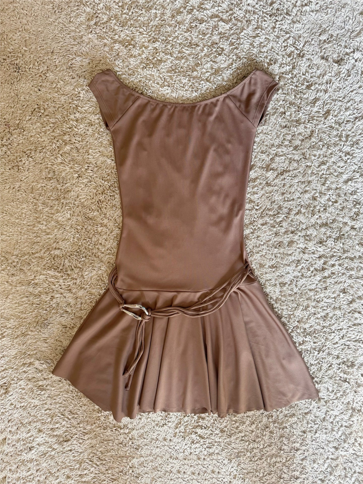 brown metal belt stretch vintage dress