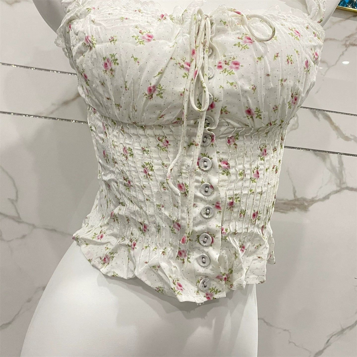 white suspender floral top
