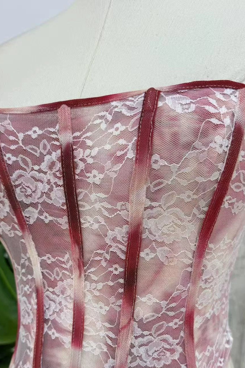 Lace Mesh Fishbone Corset Waist Shaping Top