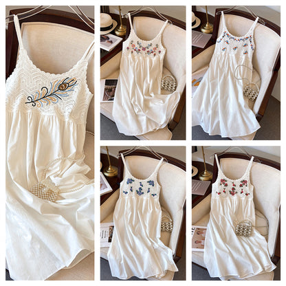 Hollow-out embroidered camisole midi dress