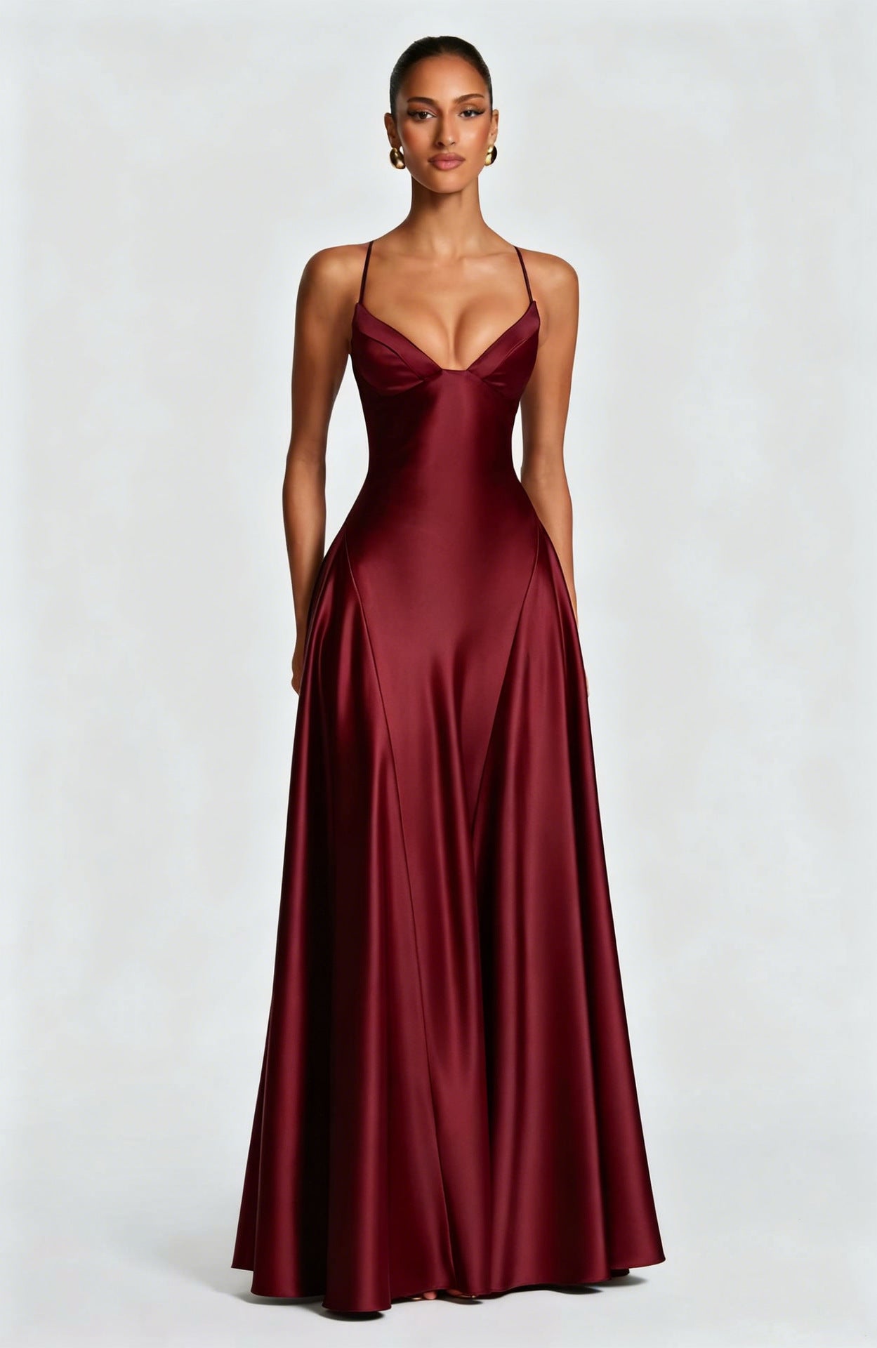 red wine Spaghetti Deep V Large Swing maxi Dress