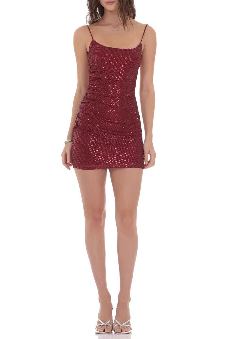 red wine glitter diamond slip dress