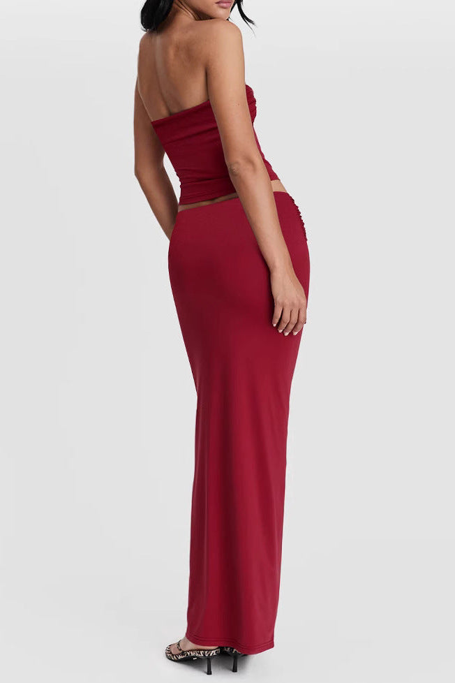 cecilia red strapless two-piece set
