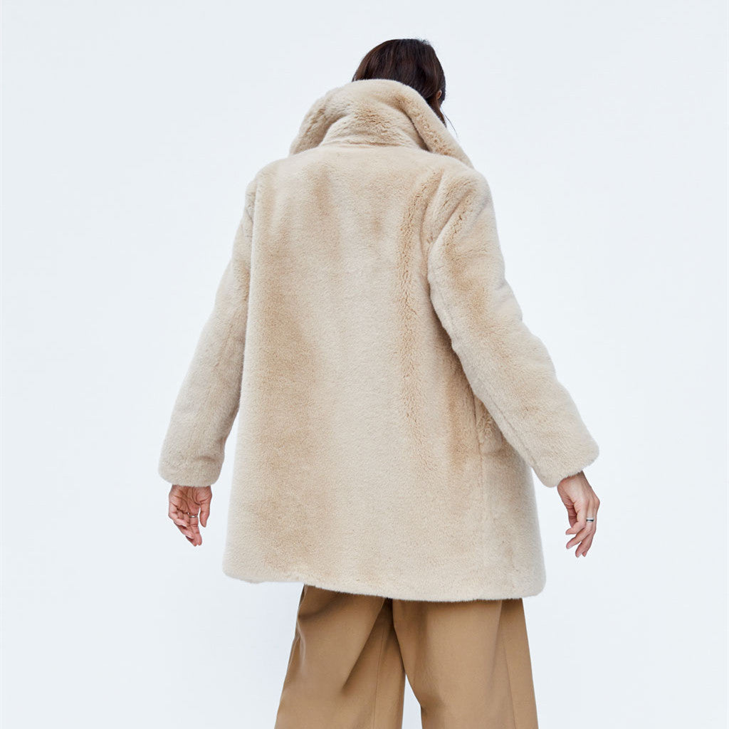 mid-length otter rabbit fur plush jacket