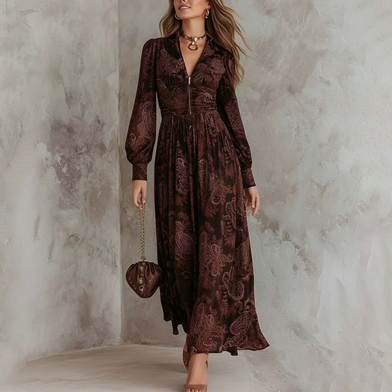 Solid Color Pleated Dress French maxi dress