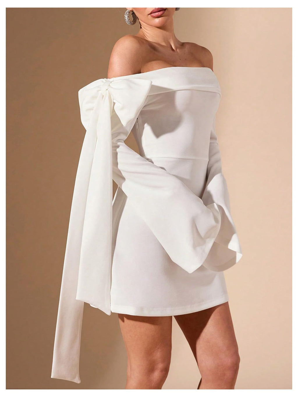 white Off-the-Shoulder Flared Sleeve Mini Dress