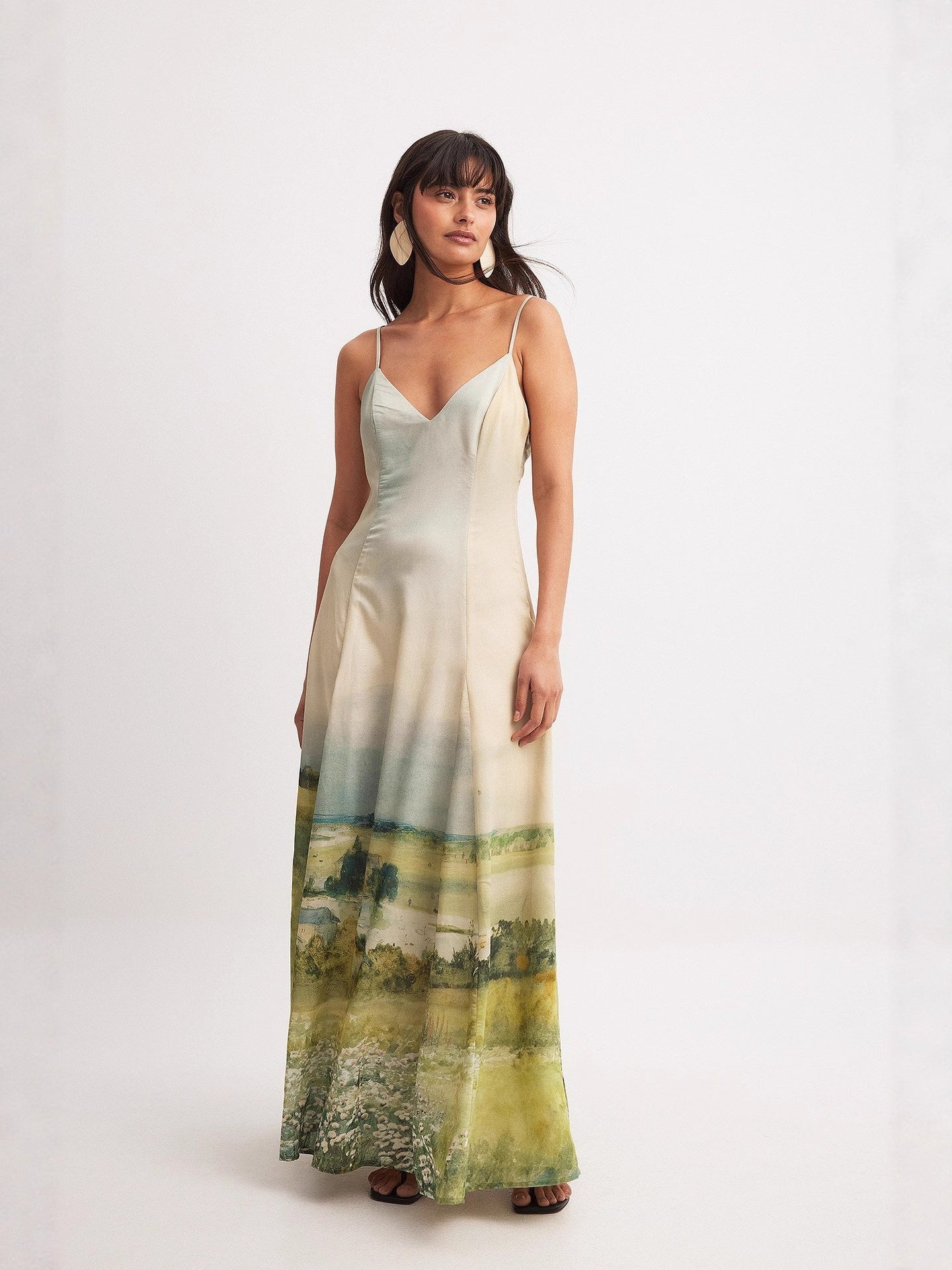 kay v-neck floral Printed slip maxi dress - beige