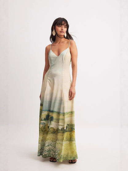 kay v-neck floral Printed slip maxi dress - beige