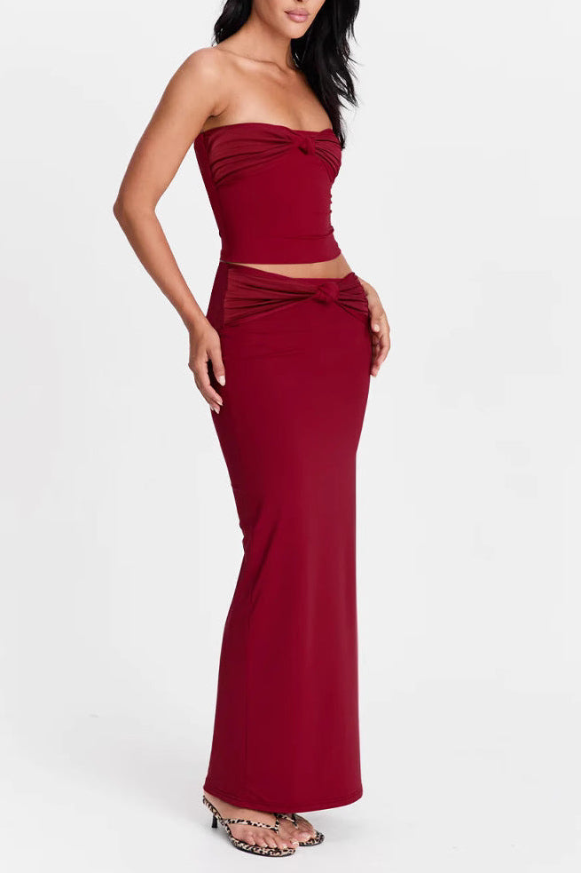 cecilia red strapless two-piece set