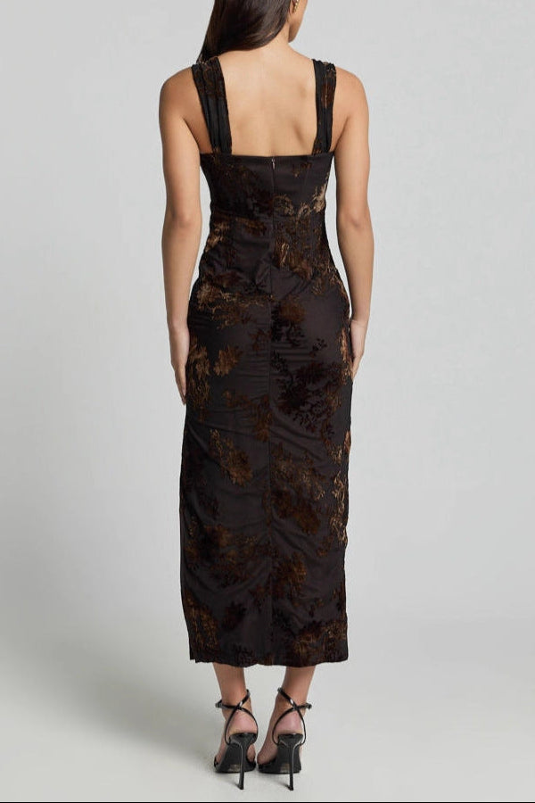black lace slip midi dress