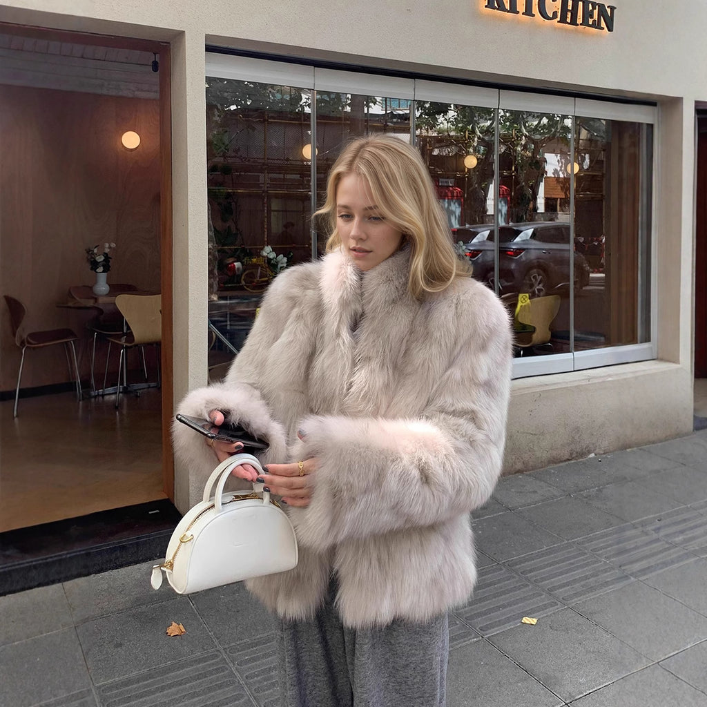 imitation fox fur thickened jacket