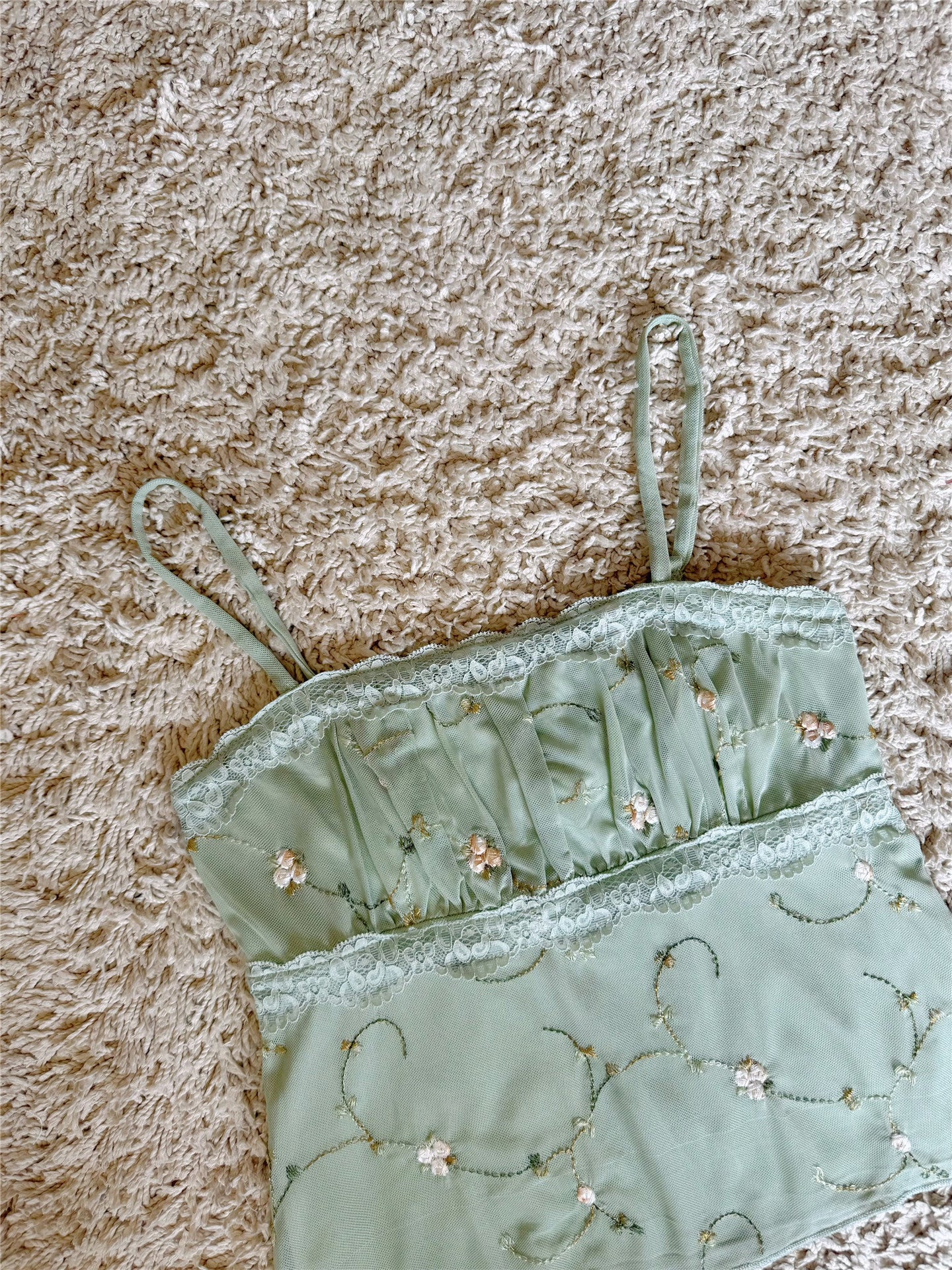 Floral Embroidery Lace Trim Mesh Cami Top