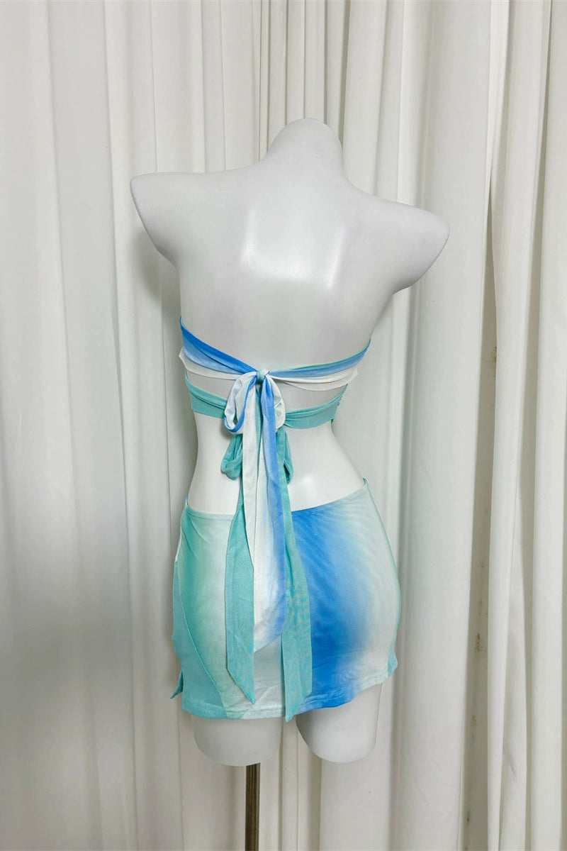 blue mesh bandeau two piecce set