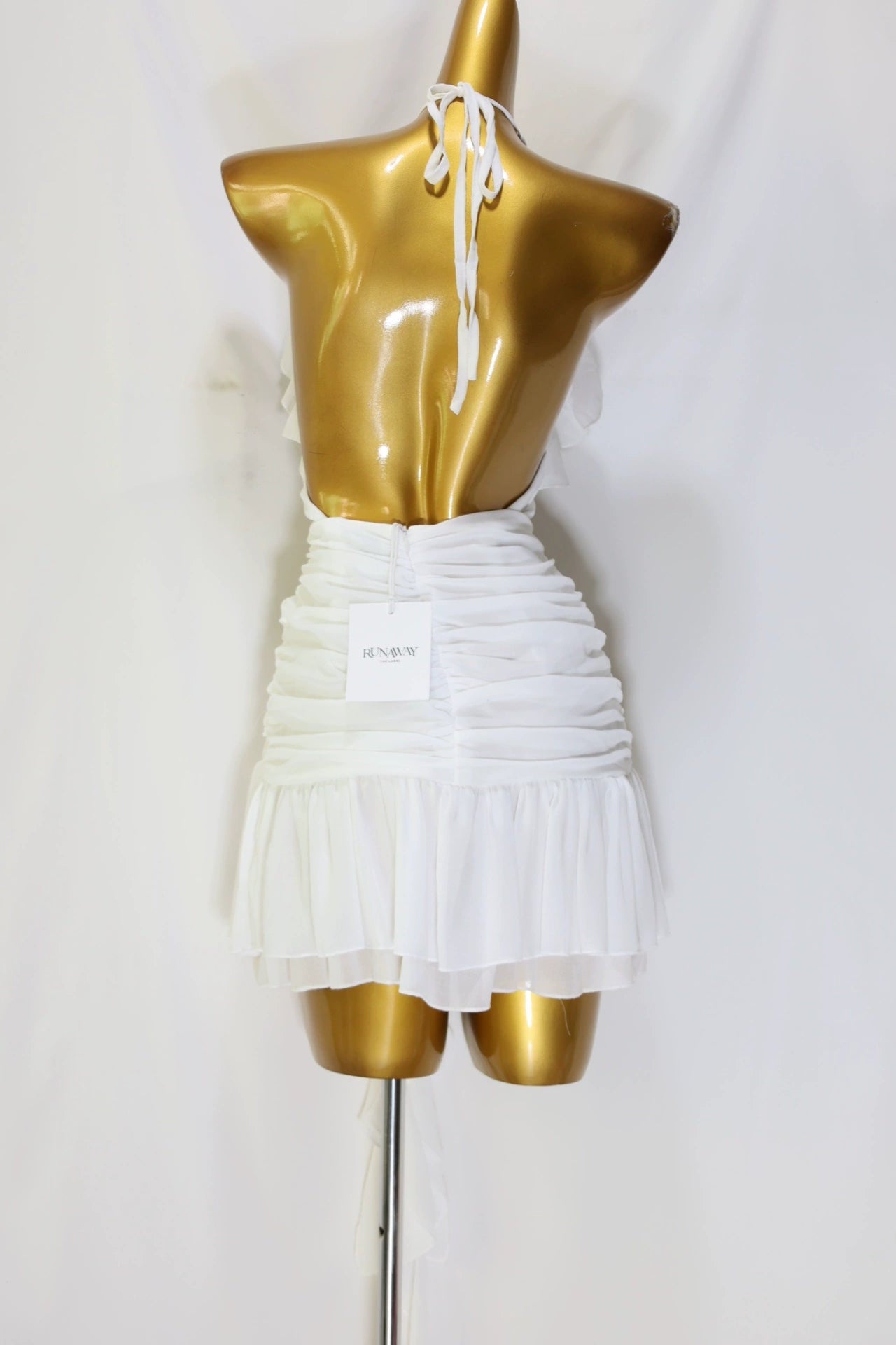 white chiffon flower mini dress