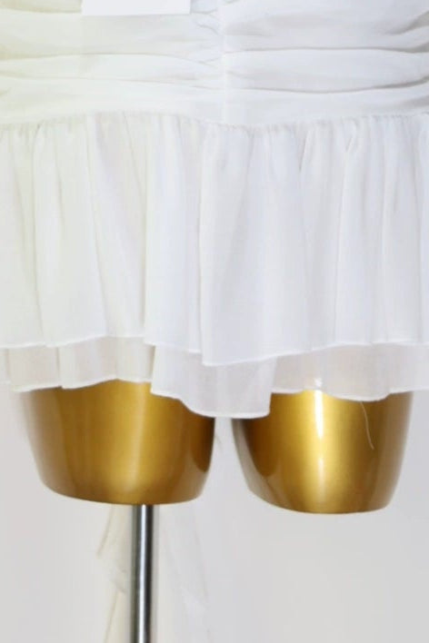 white chiffon flower mini dress