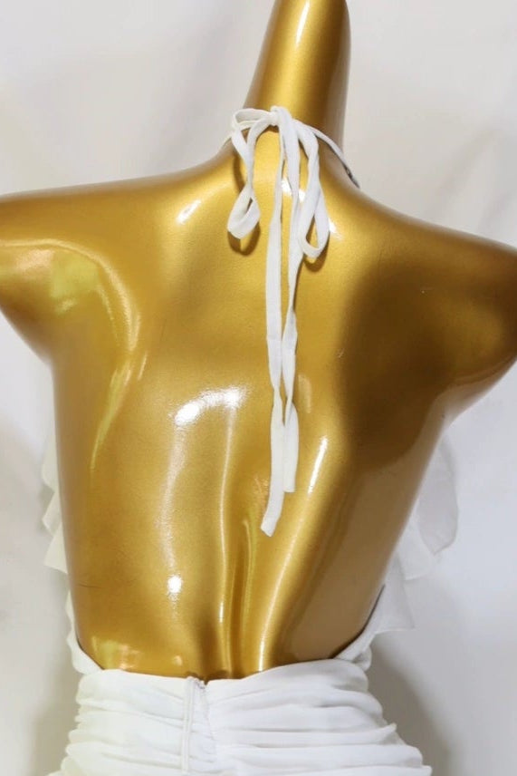 white chiffon flower mini dress