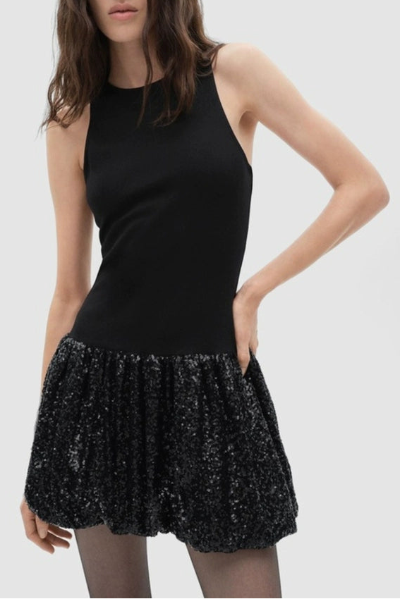 black lantern skirt sleeveless sequin dress